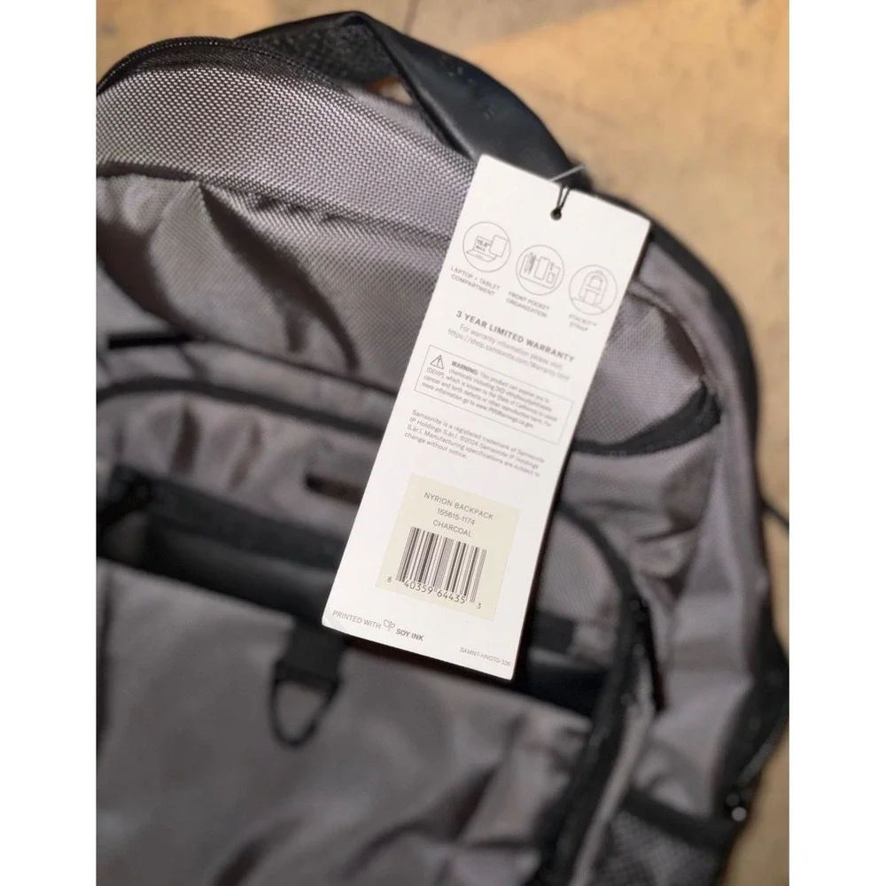 Samsonite Nyrion Classic Backpack Work/Travel Laptop Charcoal 155615-1174 NWT